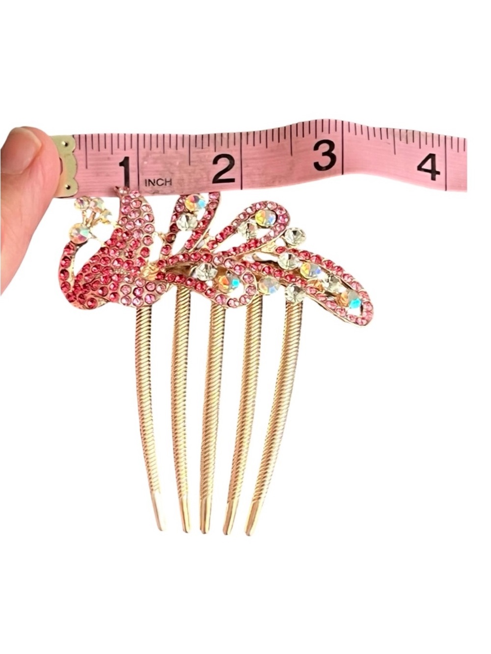 Crystal Peacock Hair Comb - Pink Rhinestone Accent FINAL PRICE DROP - Picture 4 of 5